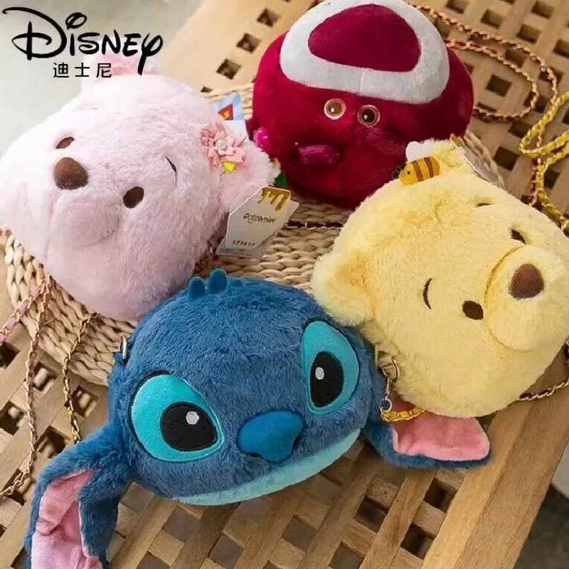 Disney echte Cartoon Winnie Pooh Stich gefüllt Plüsch Umhängetasche Kette Messenger Erdbeer bär Lotso Cartoon Plüsch tasche