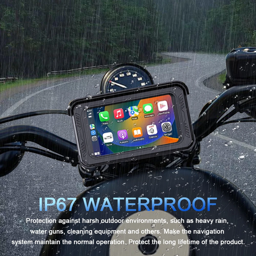 5 "Motor Nirkabel CarPlay Android Auto Head Unit IP67 Tahan Air 2K Kamera Ganda Navigasi GPS Monitor Parkir CS69B