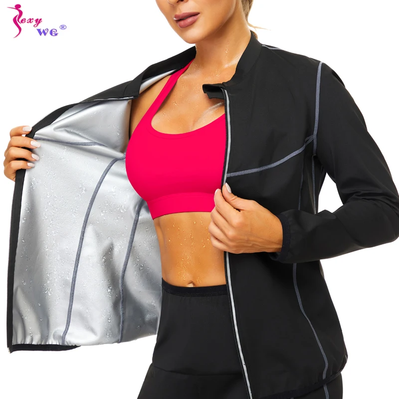 SEXYWG Hot Sweat Sauna Body Shaper Suit Shirts with Zipper Women Workout Corset Slimming Sports Yoga Tops Waist Trainer Shapers