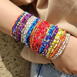 Vedawas 30pcs Beaded Bracelets, Bohemian Style, Colorful Beads, Simple Stretchy Strand, Summer Beach Vacation Party Accessories