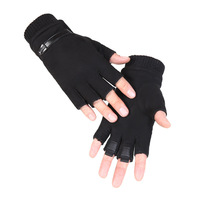 Men Women Winter Sport Fitness Plush Warm Cycling Glove Half Finger Suede Leather Driving Mitten B50