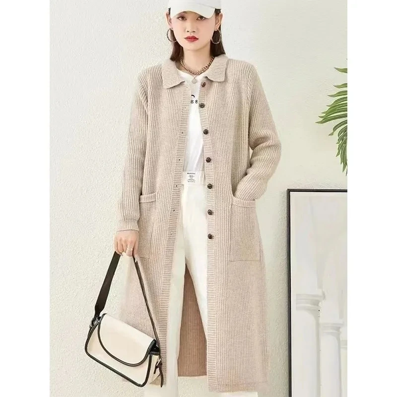 Autumn Winter Long Knitted Sweater Coat Women New Solid Cardigan Sweater Large Size Female Large Size Loose Knitting Jacket