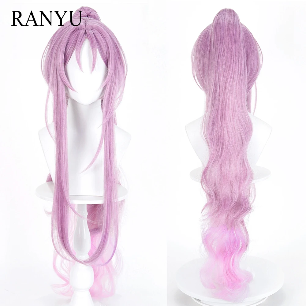 Ombre Purple Pink Synthetic Long Straight Wigs with Bangs Anime Game Cosplay Wig Fluffy Heat Resistant for Daily Party
