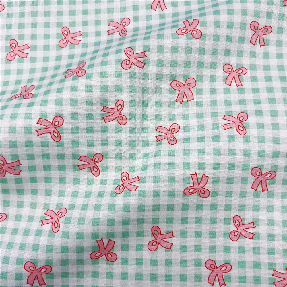 Mini Checkered Bow 100% Cotton Fabric for Kids Clothes mask Home Textile Sewing Quilting DIY Needlework Material