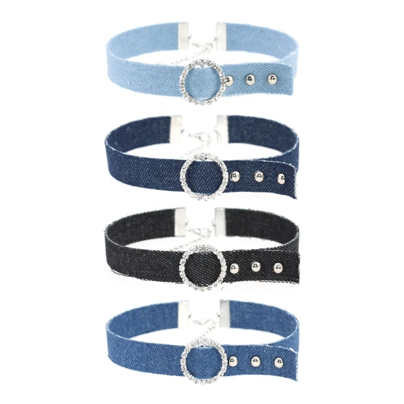 Rộng Jean Choker Dải Màu Xanh Vòng Cổ Choker Jean Choker Trang Sức Thời Trang Trên Cổ Phụ Kiện Quà Tặng Cho Nữ