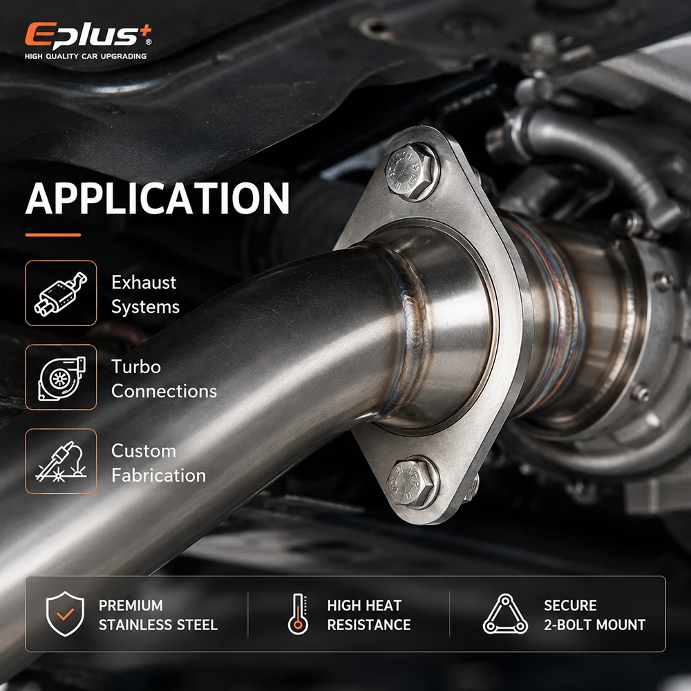 Eplus 2-Bolzen Edelstahl-Auspuffflansch Universeller Auto- und Motorrad-Auspuffrohr-Verbindungsflansch für Auspufftopf und Downpipe – Detail 6