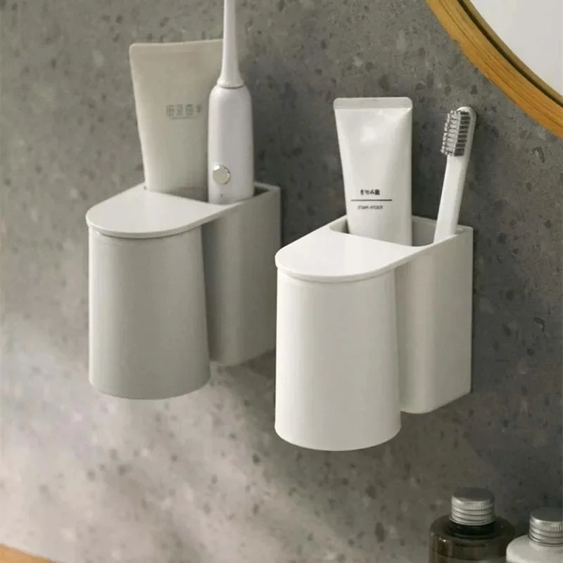 Non-Perforated Toothbrush Holder, Wall Mounted, Plastic Mouthwash Cup, Toothpaste, Toothbrush Set, Bathroom Storage Rack