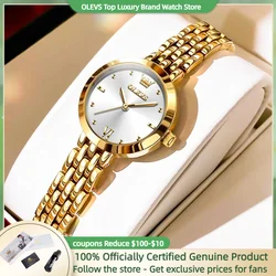 OLEVS-Reloj de pulsera de acero inoxidable para mujer, accesorio de marca superior, sencillo y elegante, esfera pequeña, resistente al agua, exquisito conjunto de regalo