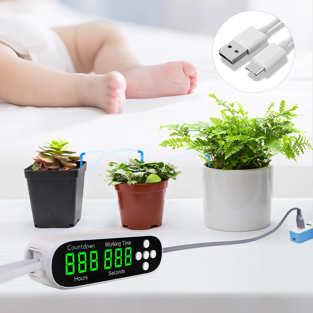 Micro Automatic Drip Irrigation Kit Houseplants Self Watering System 41-Day Digital Programmable Water Pump Timer 5V USB Power