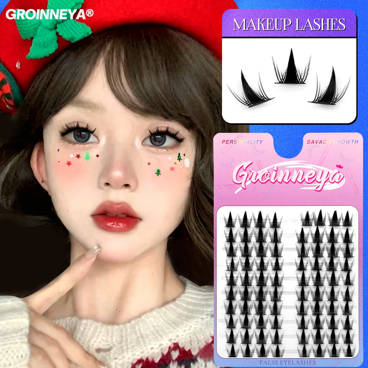 GROINNEYA 일일 DIY 가짜 속눈썹 고양이 눈 속눈썹 60/120 개별 속눈썹 자연 모양 속눈썹 확장 메이크업 집에서