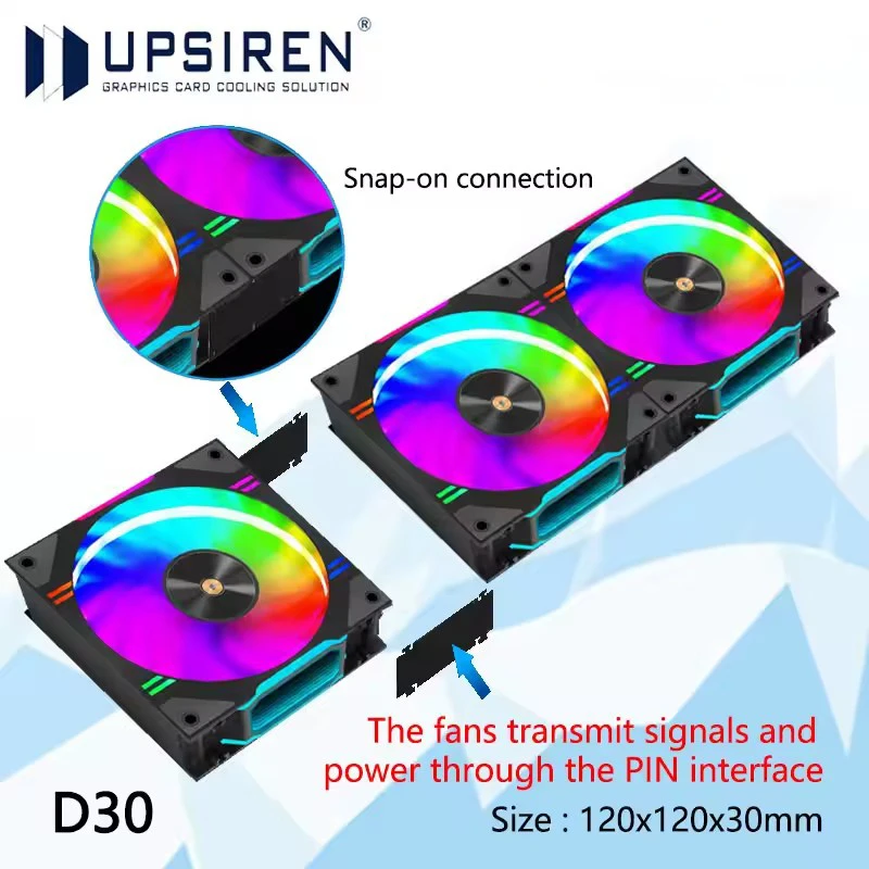 

UPSIREN D30 120X120X30mm Computer case cooling fan Suitable for air cooling/water cooling radiator/5V 3PIN ARGB/4PIN PWM