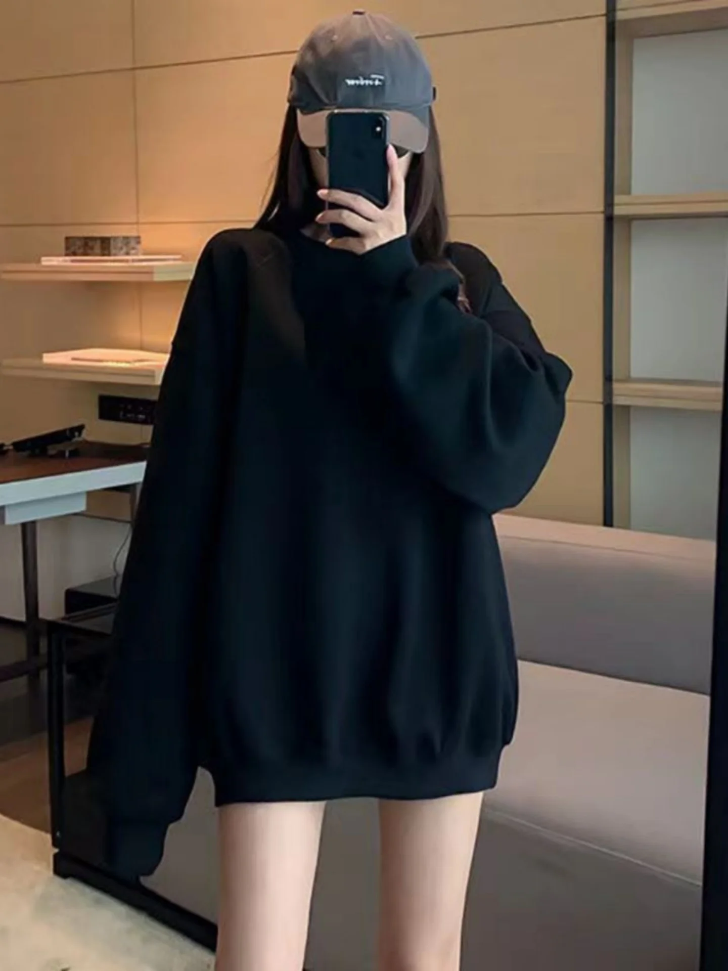 

Зимняя теплая удлиненная толстовка для женщин, прикрывающая бедра, на флисовой подкладке, свободного кроя, больших размеров, в стиле оверсайз, с длинными рукавами