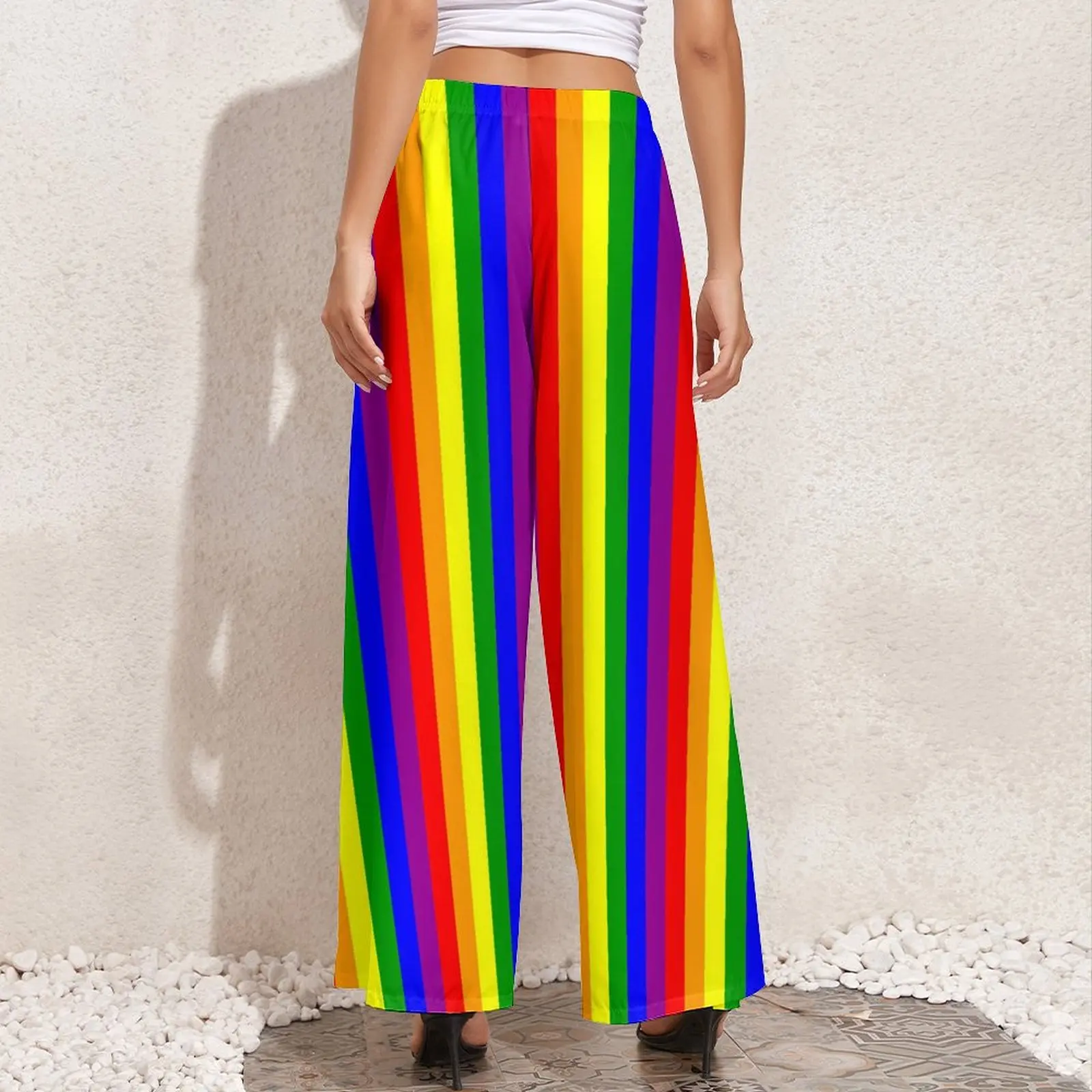 Rainbow Striped Pants Pride Celebration Aesthetic Straight Wide Leg Pants Elastic High Waist Classic Trousers Big Size 5XL 6XL