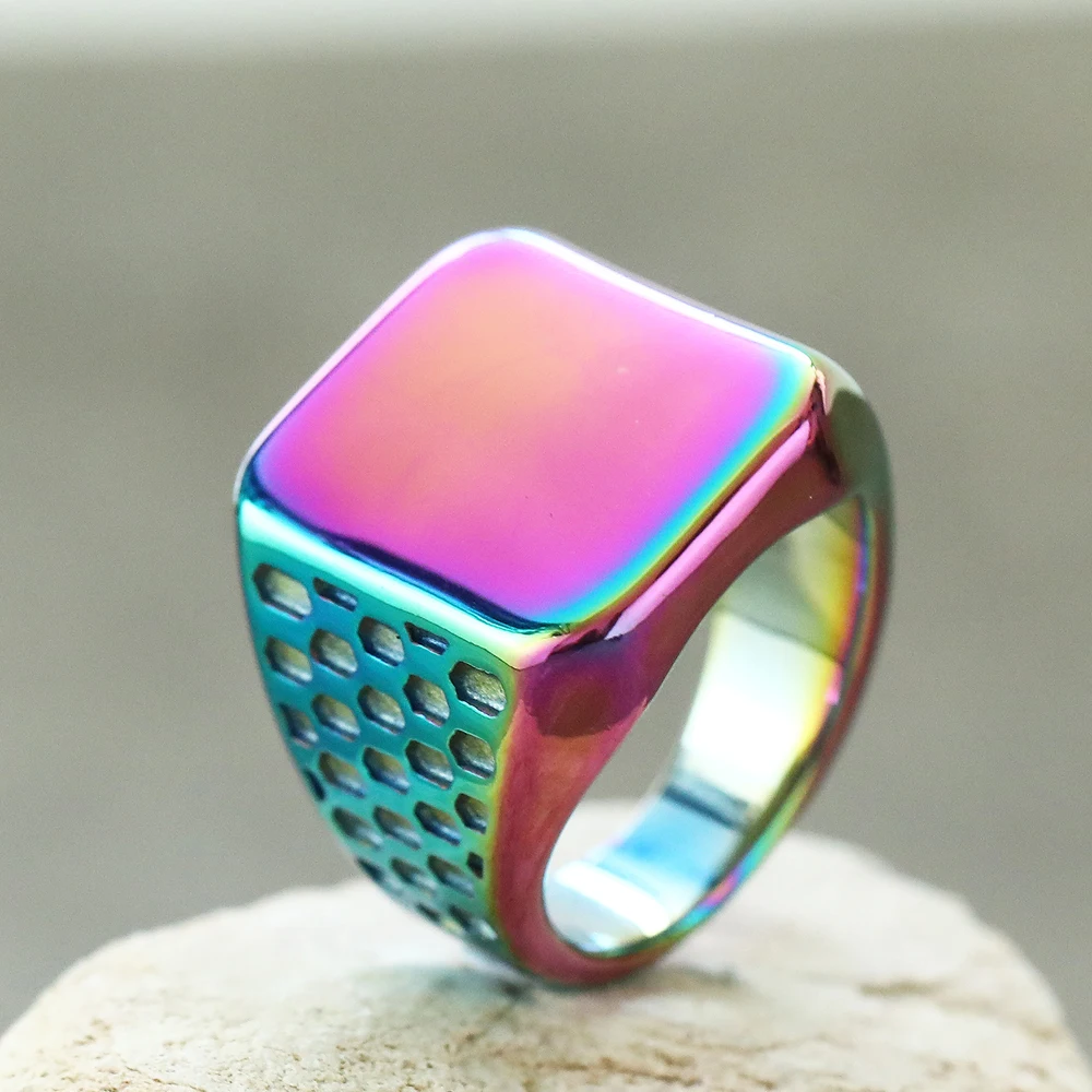 Neuer Retro Geometrischer Quadratischer Ring Mode Titan-Stahl Schmuck für Männer & Frauen Trendiges Finger-Accessoire – Detail 4
