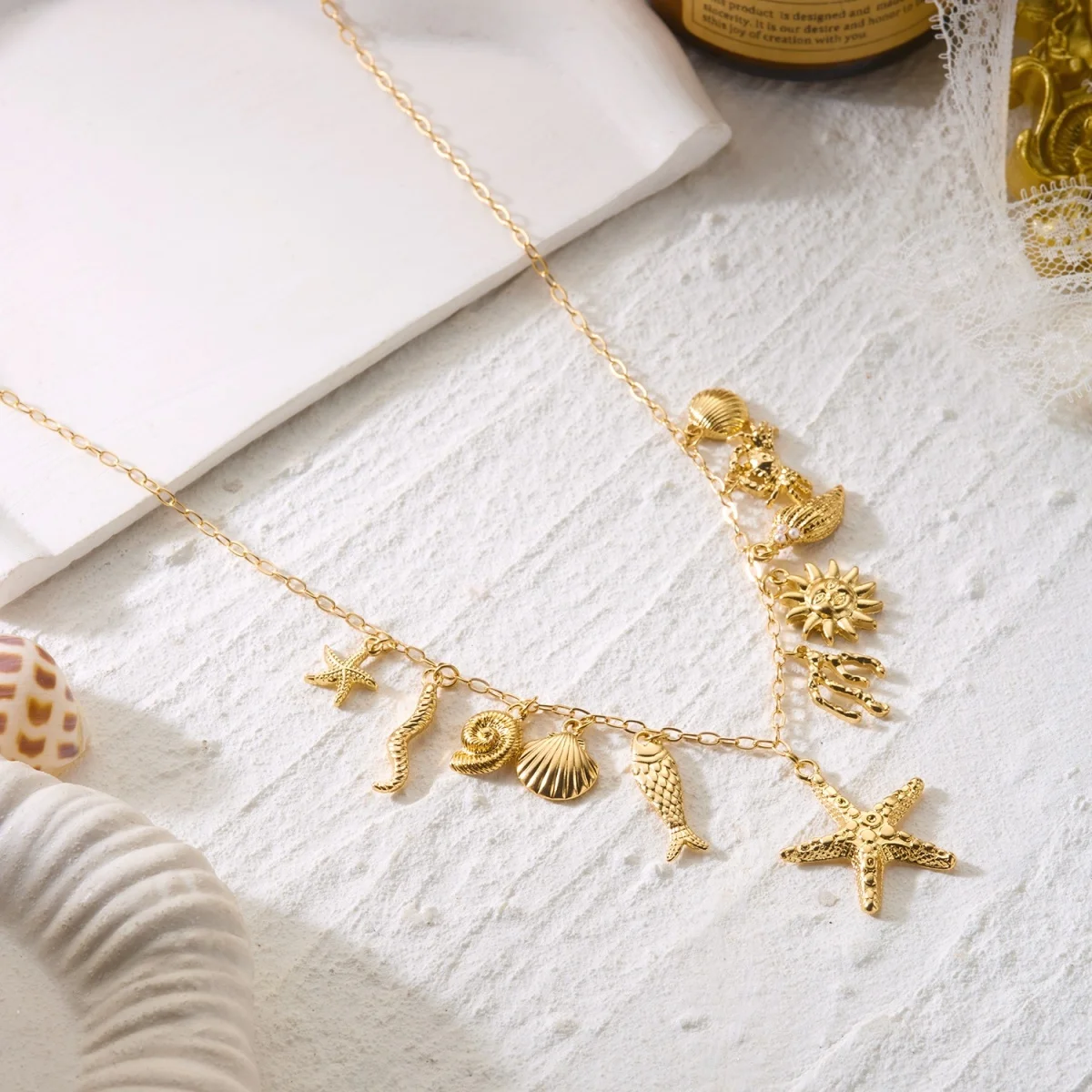 Boho Küsten-Halskette mit Seestern, Muschel, Seepferdchen, Schnecke, Fisch, Kokosnussbaum-Anhänger für Damen und Herren, Sonnen-Hummer-Choker, Sommer-Schmuck – Detail 23