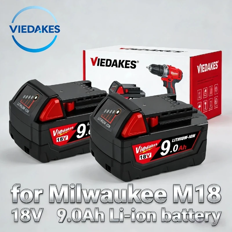 Viedakes 18V 6.0/6.0/9.0Ah For Milwaukee 18V Battery Rechargeable Lithium Battery 48-11-1865 48-11-1850 48-11-1840 48-11-1835✲→√