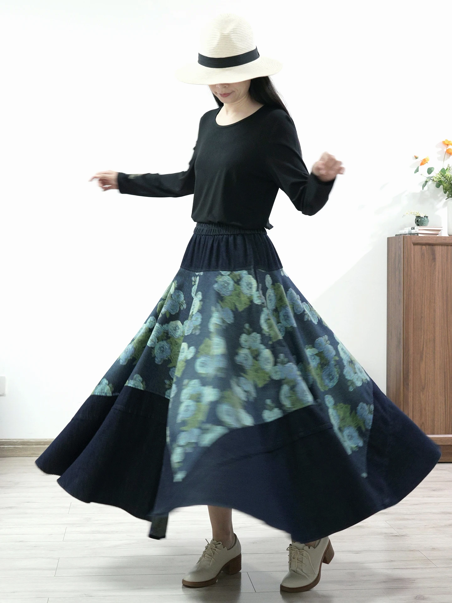 

TIYIHAILEY длинные макси женские с эластичной резинкой на талии, зима-осень, джинсовая юбка, женские лоскутные синие толстые джинсы с принтом, новинка 2023 года