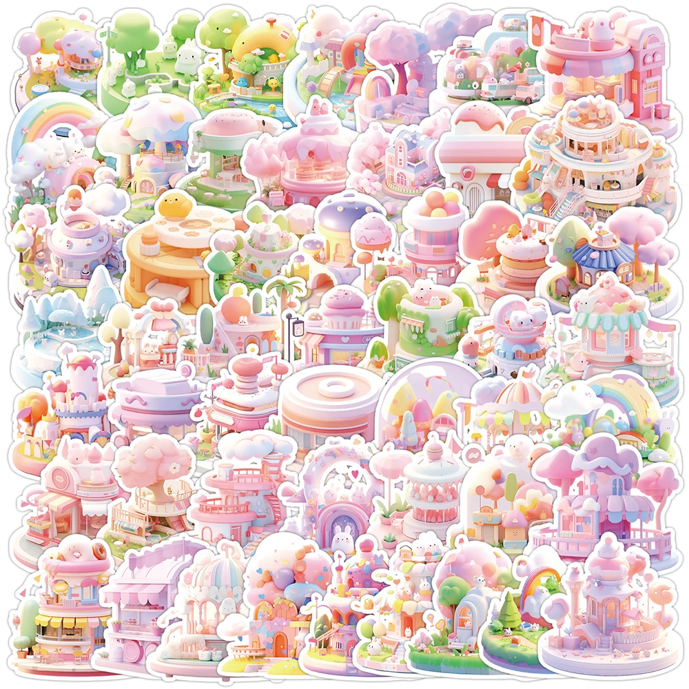 

10/30/50pcs Kawaii Pink 3D Landscape World Stickers Cute Cartoon Decals Fridge Laptop Suitcase Girl Stationery Sticker Kids Toys