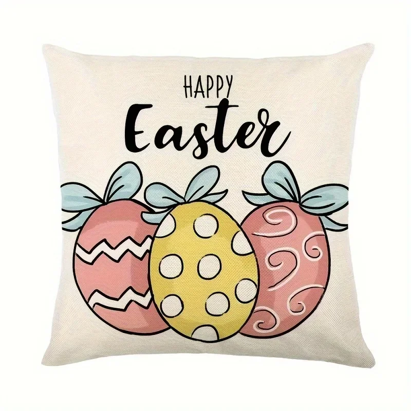 Easter decoration pillow cover, chicken rabbit egg pattern design sofa cushion cover home bedroom room decoration