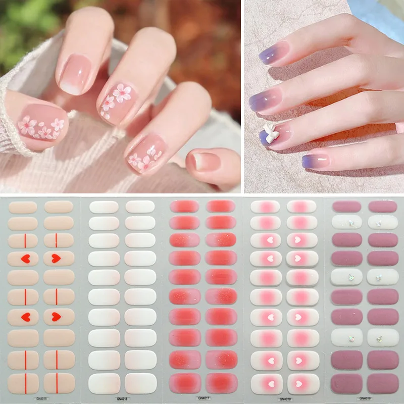 Pegatinas de uñas UV para dedos, tiras de uñas de Gel francés, parches deslizantes, adhesivos coreanos, sin necesidad de lámpara UV, 20 tiras