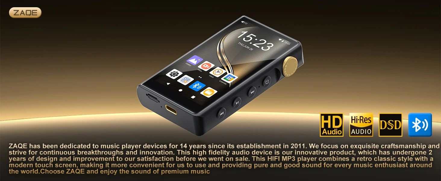 ZAQE Android12 HiFi MP3-Player, Bluetooth, WLAN, Hi-Res, DSD, DAC, verlustfreie Wiedergabe, tragbarer Musik-Player mit hoher Klangqualität, erweiterbar bis zu 512 GB. – Detail 1