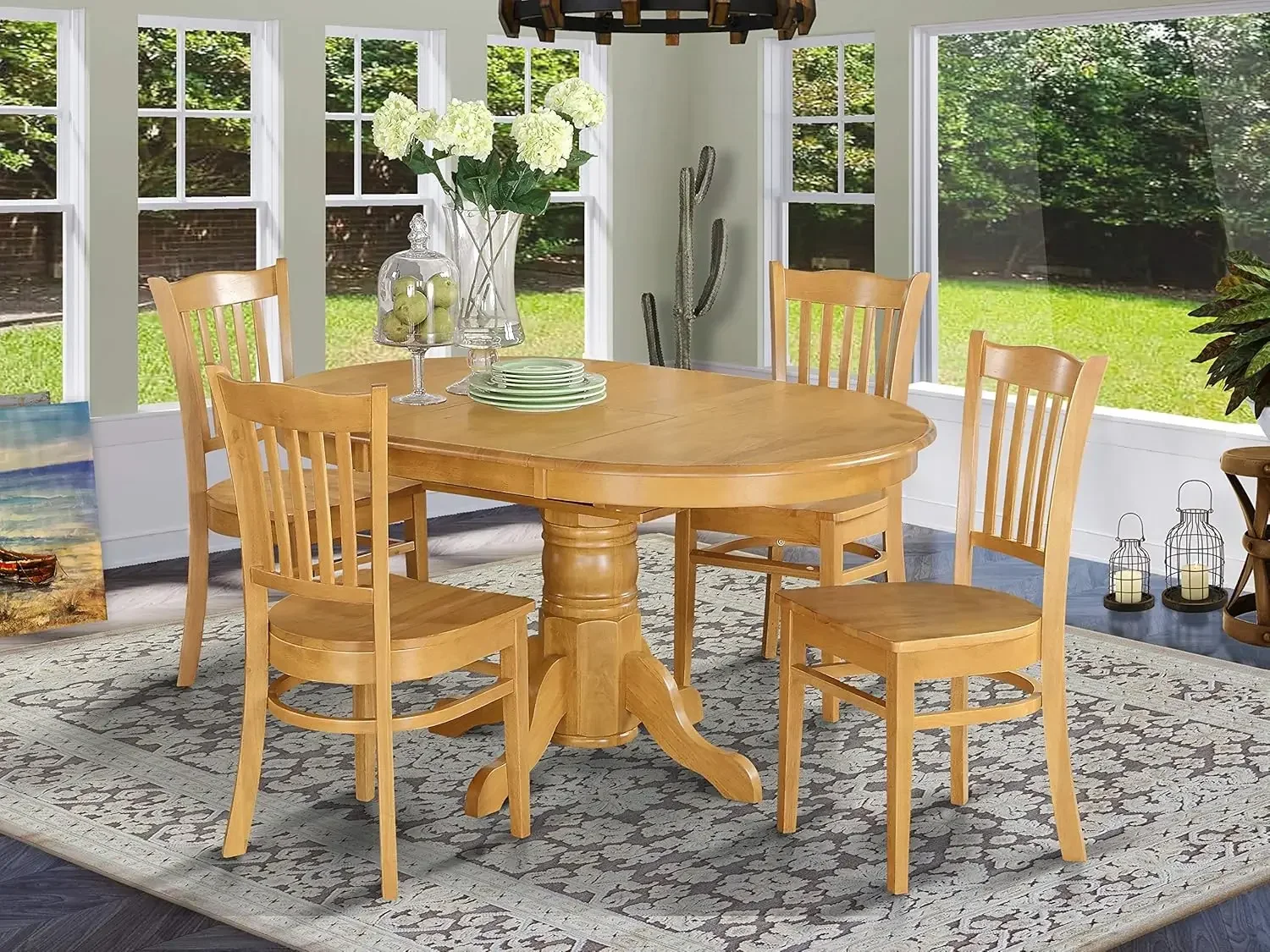 AVGR5-OAK-W Avon 5 Piece Room Set Includes an Oval Kitchen Table with Butterfly Leaf and 4 Dining Chairs, 42x60 Inch