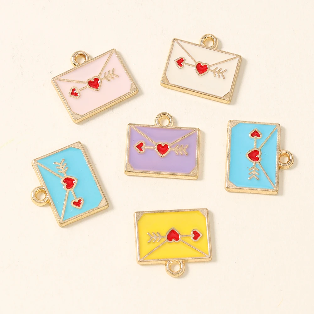 20 Stück Niedliche Legierungs-Emaille Kawaii Herz-Umschlag Anhänger Charms für Süße Ohrringe, Armbänder, DIY Handgemachter Schmuck