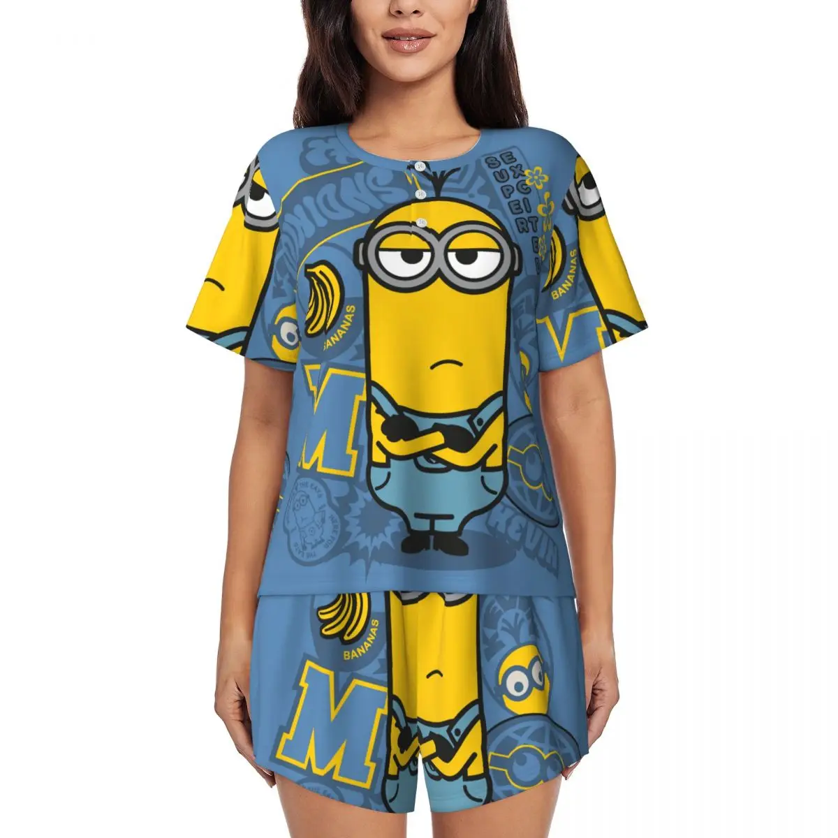 

Custom Animated Comedy Movies Minions Pajamas Set Women's 2 Piece Short Sleeve Sleepwear Loungewear PJS Shorts Sets