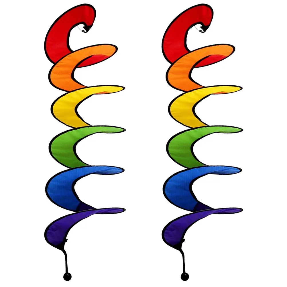 

2pcs Rainbow Windmill Spinners for Yard Spiral Decor Outdoor Rotating Lawn Ornaments Hanging Curly