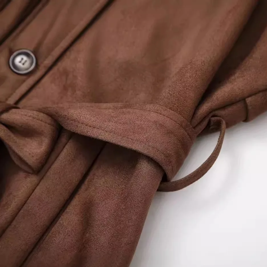 Elegant Vintage Long Jacket for Women Brown Trench Coat Winter Autumn Lapel Double-breasted Long Trench Classic Women Clothing