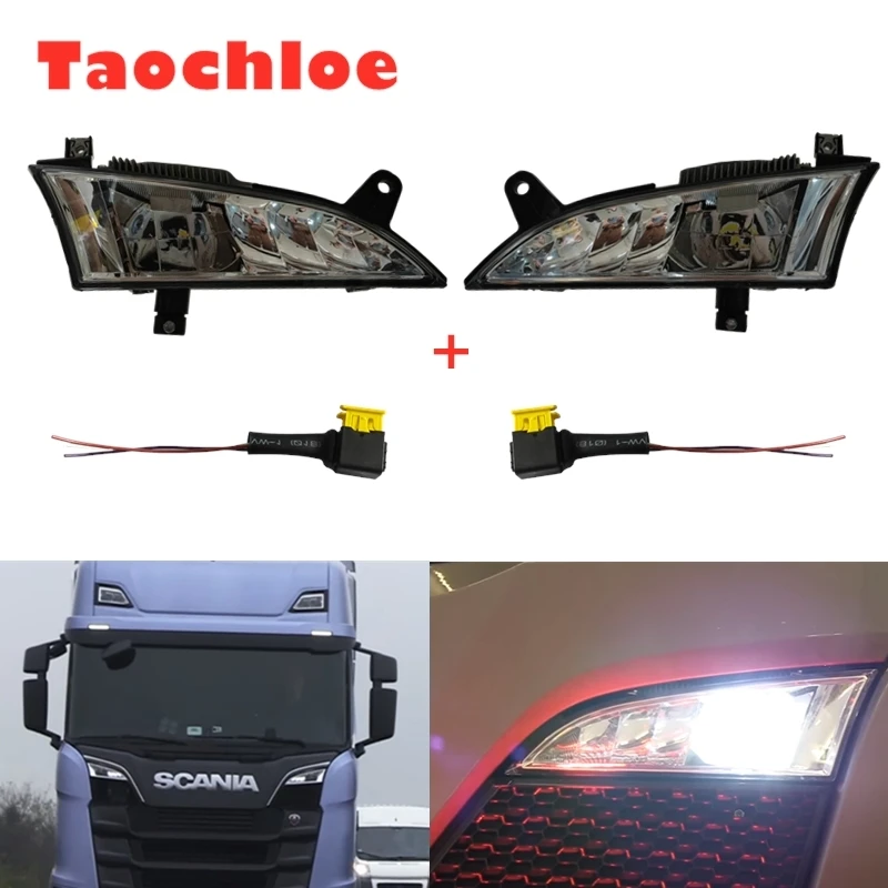 1 Pair Fog Lamp And Grille Fit For Scania P G series Truck 24V LED Light 2659167 2659166+ Cover Panel 2307654 2307660