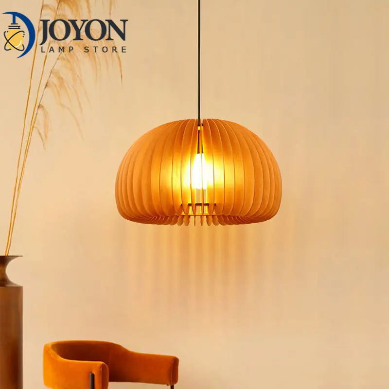 Wooden Pendant Lamps Modern Wood Pumpkin Ceiling light Timber LED E27 Holder Fixture Dining Room Decoration Lighting chandeliers