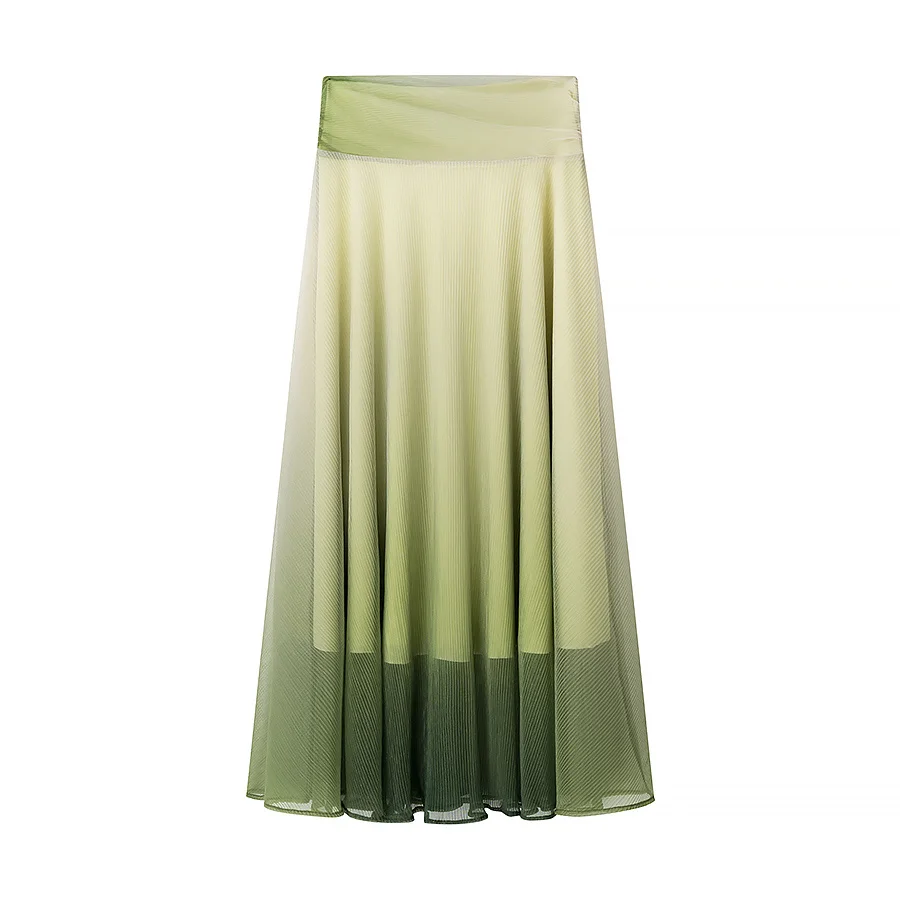 JNLEAOG Faionable adient Color Print Set Women's High Waist A-Line Skirt Casual Commute Sle Polyester Fiber Midi Skirt