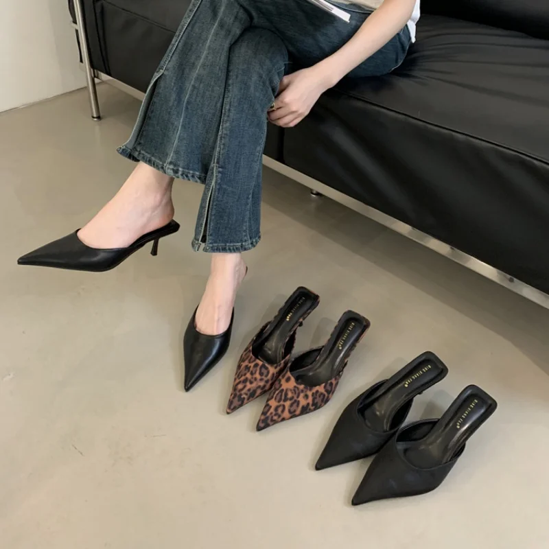 Bailamos 2025 Sping New Brand Women Mules Shoes Fashion Pointed Toe Shallow Slip On Slipper Shoes Thin Low Heel Dress Sandals