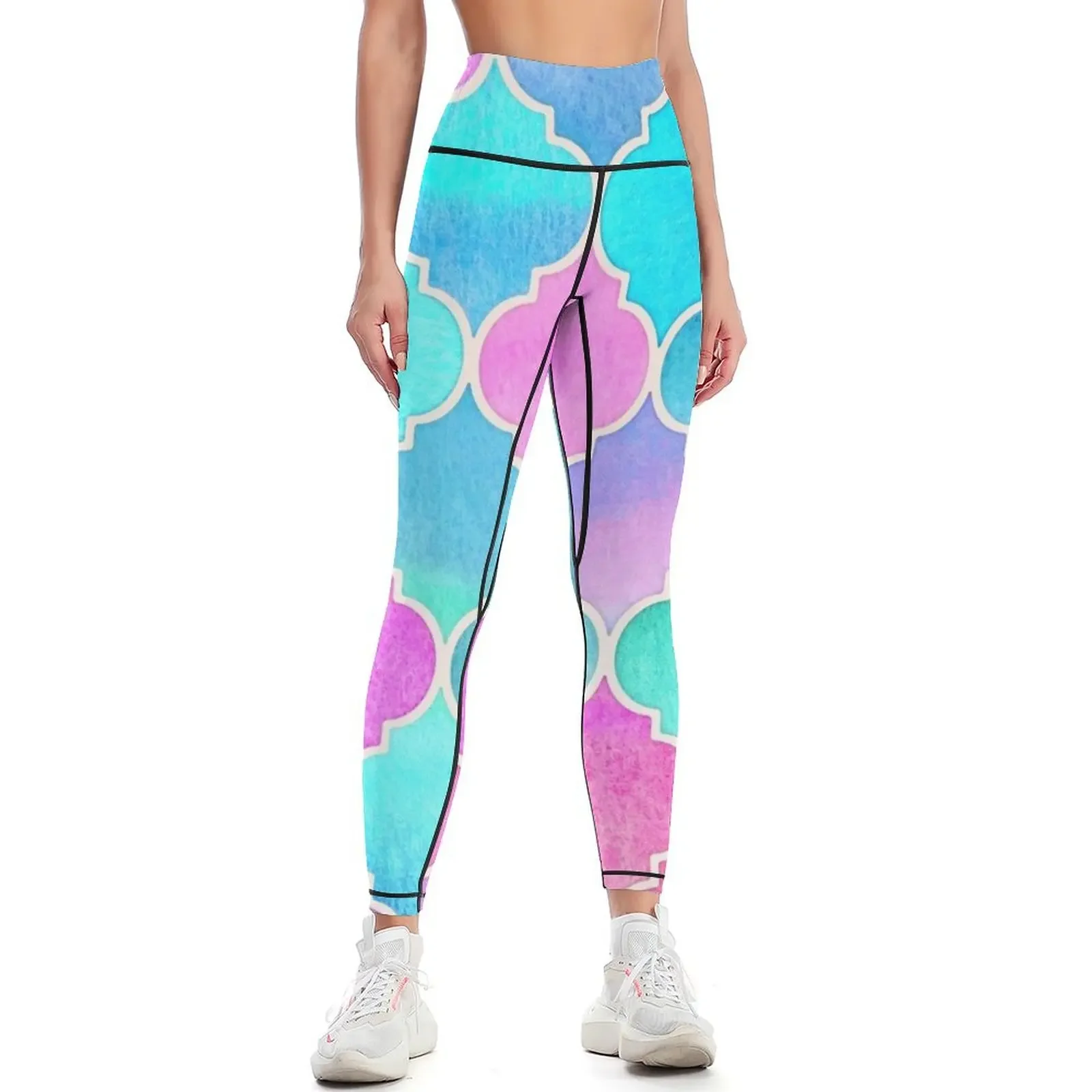 

Bright Moroccan Morning - pretty pastel color pattern Leggings high waist gym clothing gym top Womens Leggings