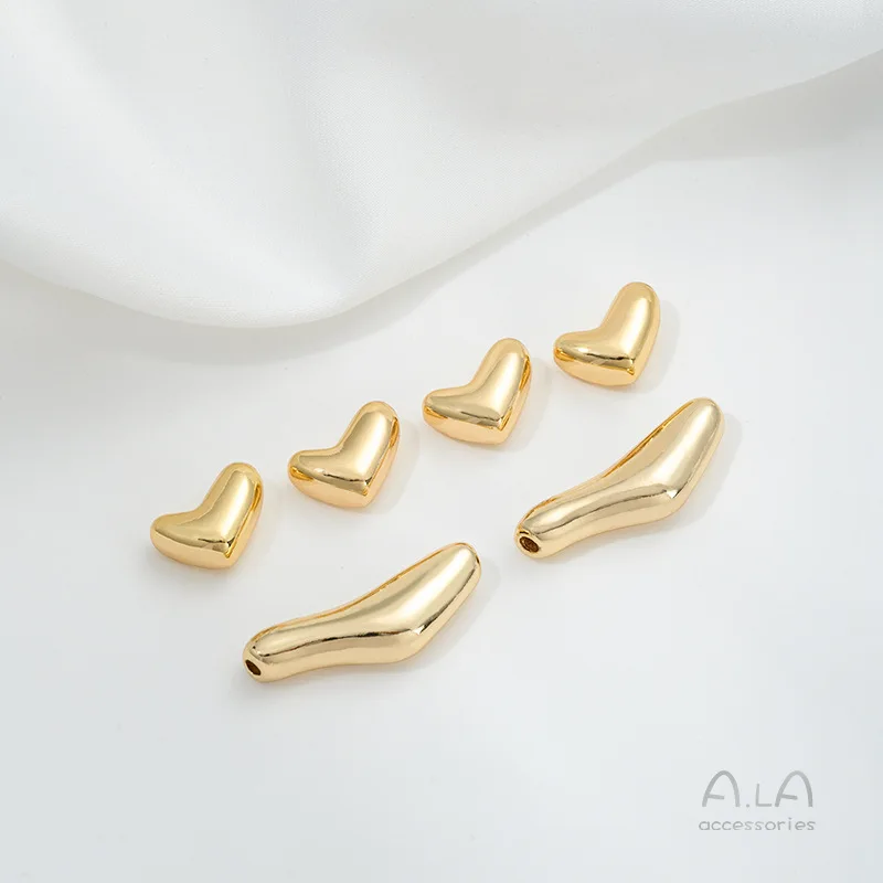 14K Gold Special Three-dimensional Peach Heart Through-hole Beads Baroque Toothpick Beads DIY Handmade Pearl Jewelry Material