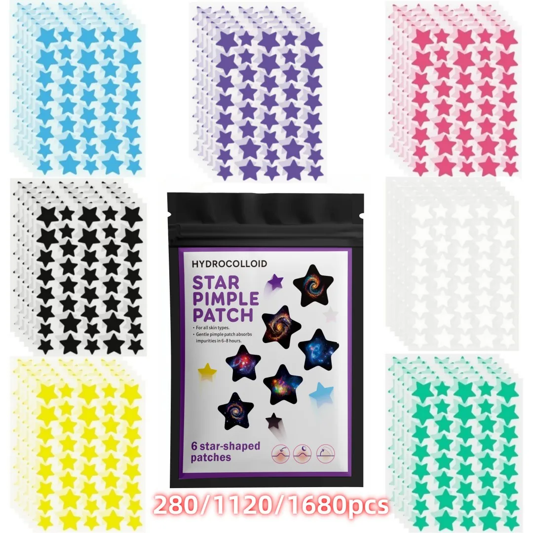 

280/1120/1680 шт. разноцветных звездообразных пластырей от прыщей, пластырей от акне для лица, маскирующих пластырей от прыщей и пластырей от угрей, ультратонкие.