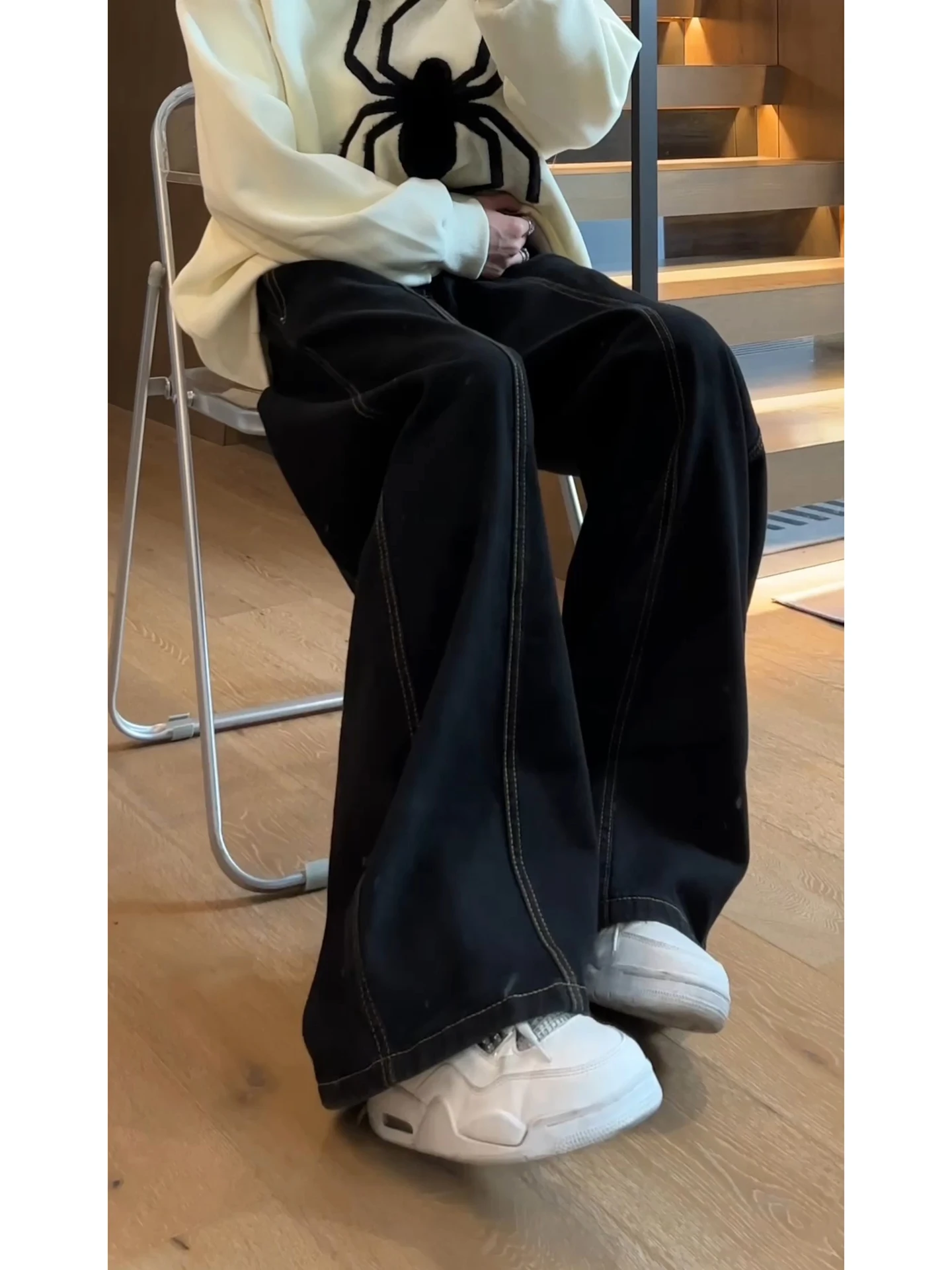 

Bla Wide Leg Knife Denim Jeans Men's Thiened Slim High Street Straight Leg Micro Flared Pants Autumn Winter Cotton P...