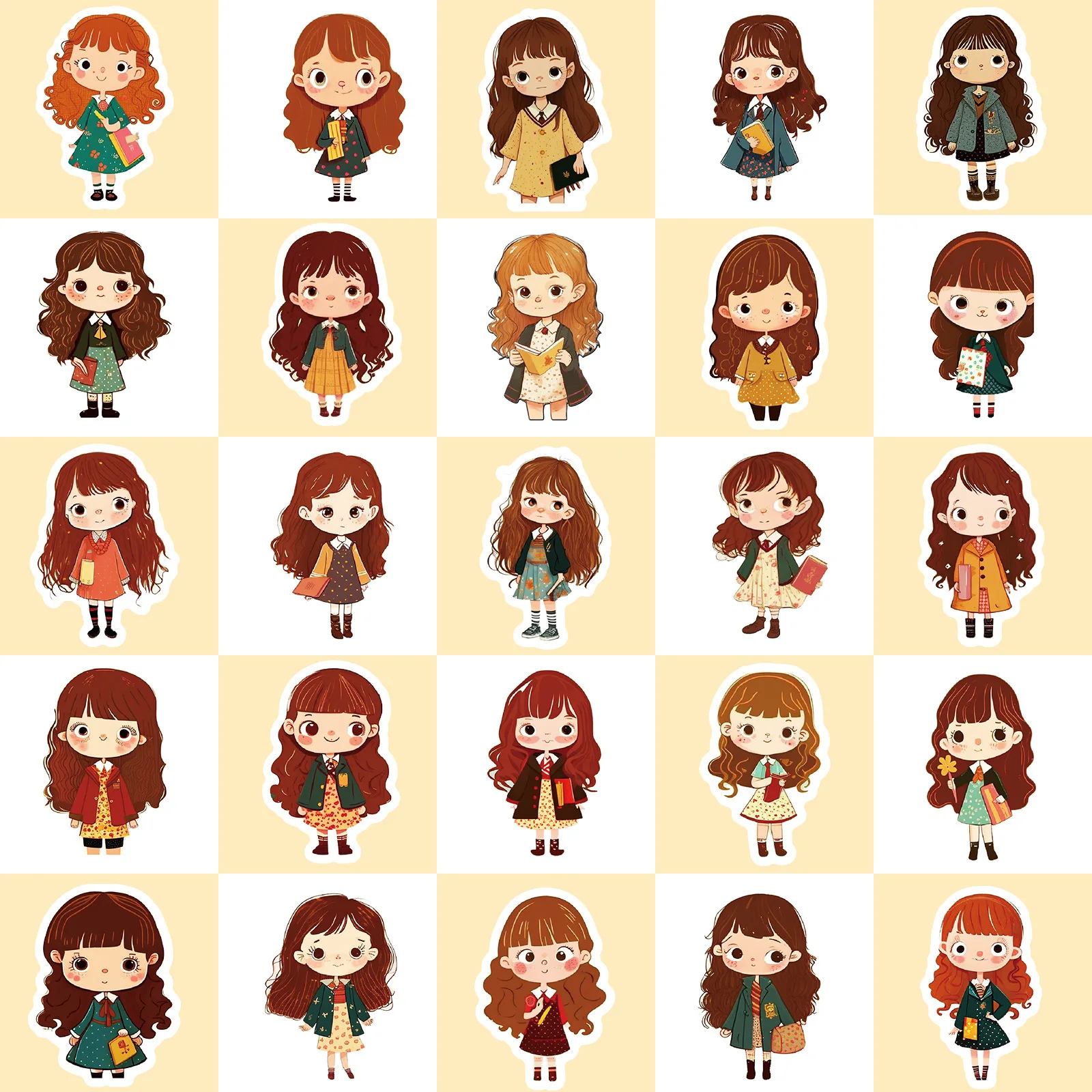 50Pcs Brown Curly Hair Girl Series Graffiti Stickers Suitable for Laptop Helmets Desktop Decoration DIY Stickers Toys