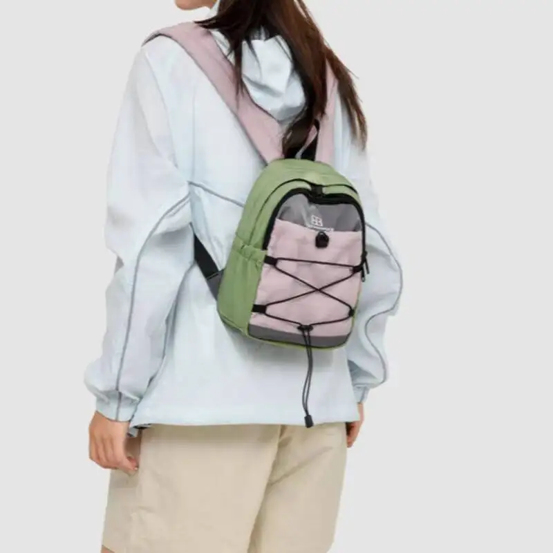 Unisex Block Cross Drawstring Canvas Lightweight Small Rucksack for School Commute Casual Outdoor Fashion Trendy Shoulder Bag