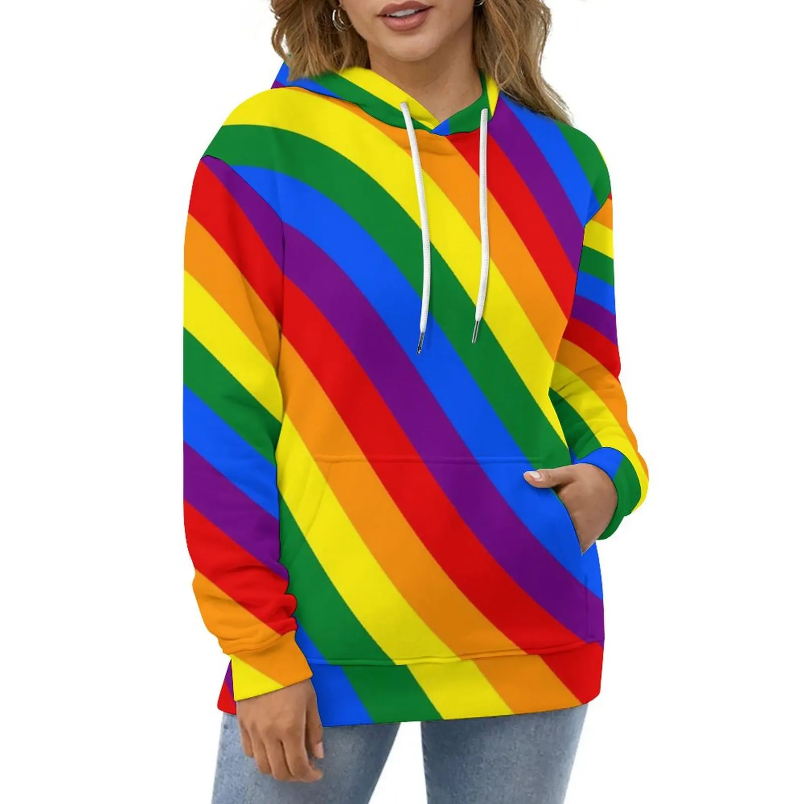 LGBT Rainbow Gay Pride Flag Hoodies Stripes Hip Hop Oversized Hoodie Couple Long-Sleeve Funny Custom Casual Sweatshirts