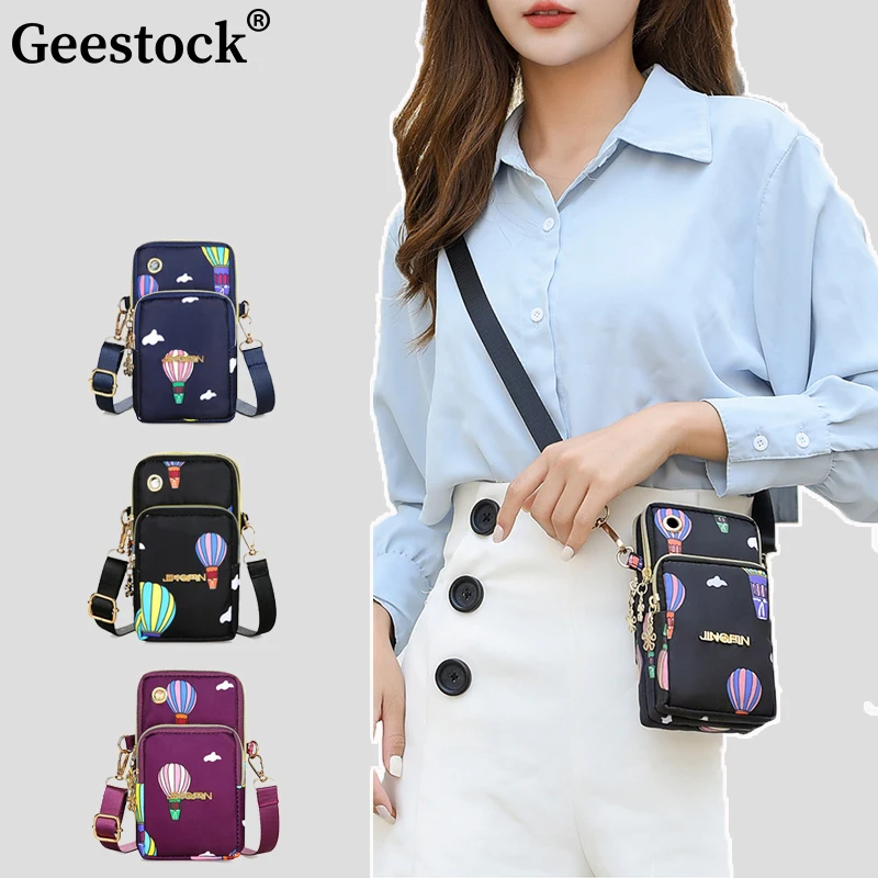 Geestock Nylon Balloon Mobile Phone Bag New Women Shoulder Bag Multi Pocketed Crossbody Bags With Headphone Plug 3 Layer Wallet