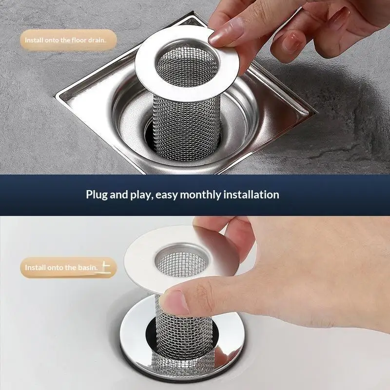 Eco-Friendly Stainless Steel Sink Filter Mesh Anti-Block Floor Drain Strainer Bathtub Hair Catcher for Daily Use