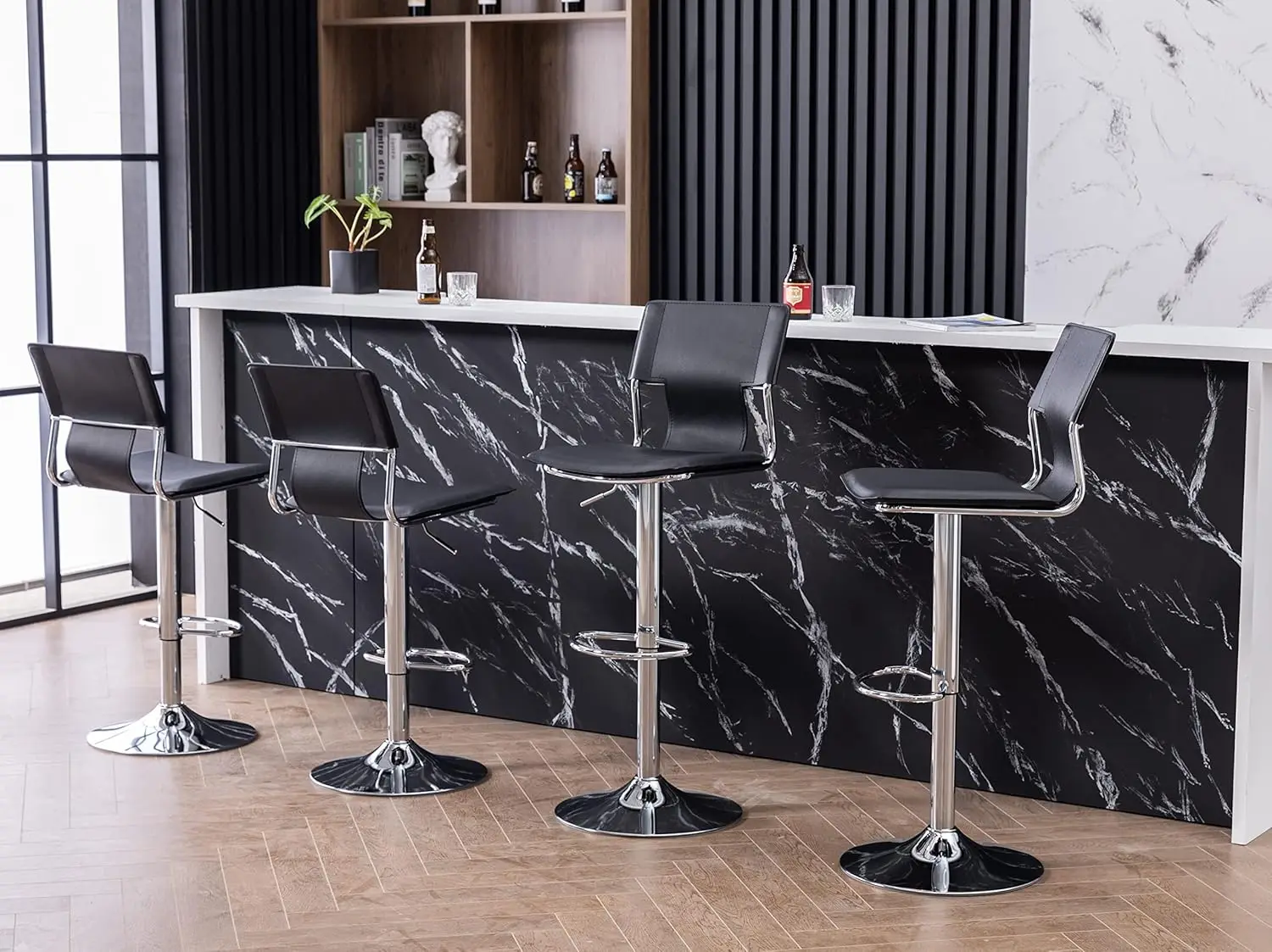 Black Bar Stools, Adjustable Barstools Set Of 2, Swivel Bar Chairs With Back.