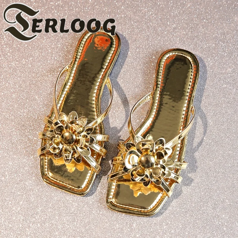 

Flats Flower Women Slippers Square Toe Shoes Summer Sandals 2025 New Slingback Casual Beach Walking Shoes Flip Flops Sandalias