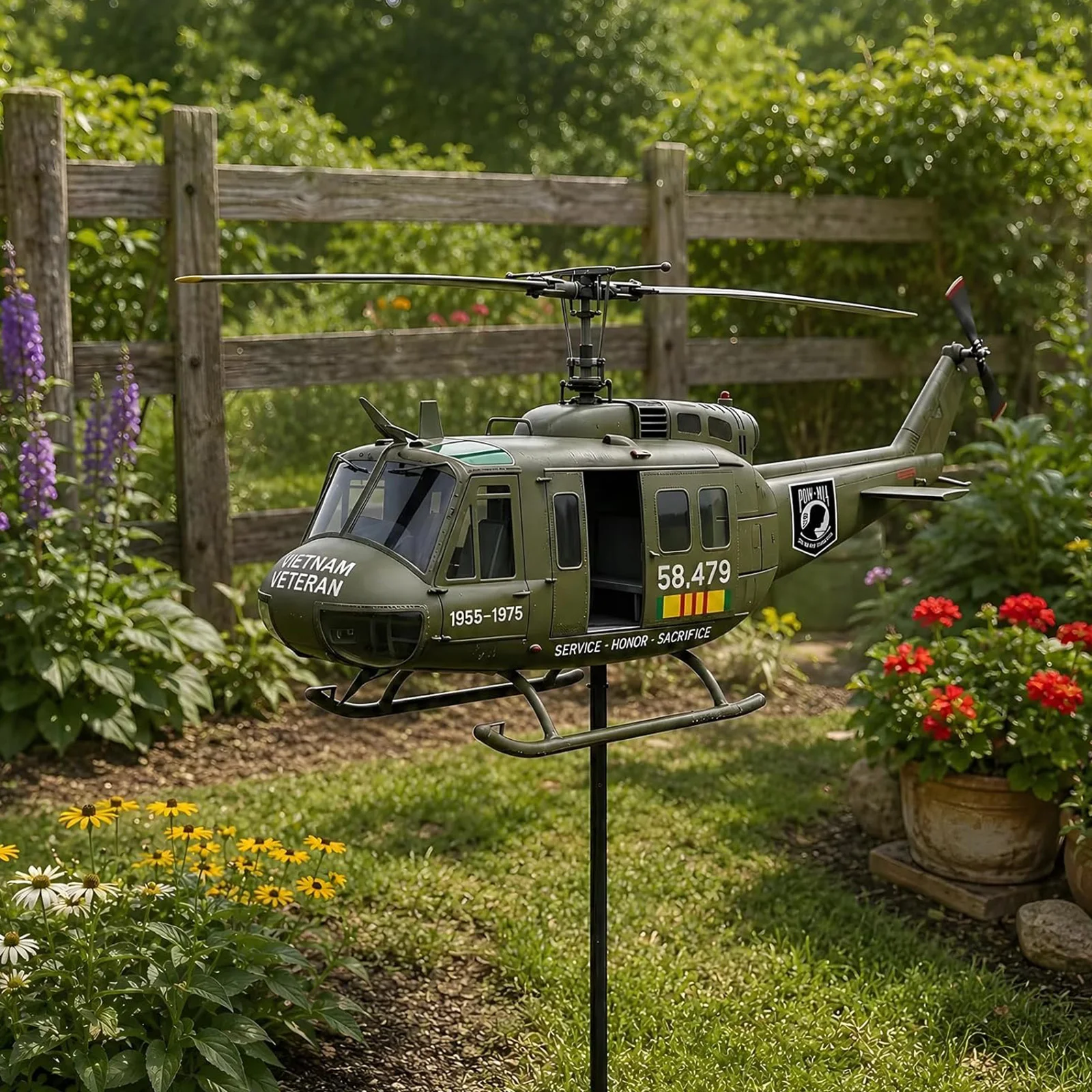 2D Flat Wrought Iron Lawn Ornament Yard Decor Stakes Garden Pinwheels Wind Spinners for Garden Porch Patio Veterans Gift
