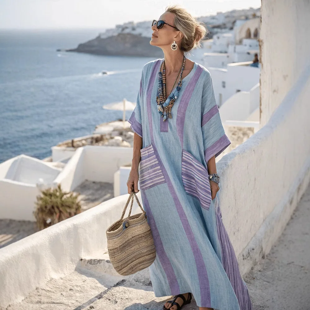 حمام الشاطئ خروج امرأة 2025 كيب لملابس السباحة يغطي ملابس الصيف بوهو فساتين أنيقة فضفاضة مع كم صيدا دي برايا #3