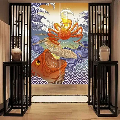 Ukiyo-e Japanese Sumo Wrestling Door Curtain Izakaya Sushi Shop Doorway Curtains Restaurant Kitchen Partition Noren Half-curtain