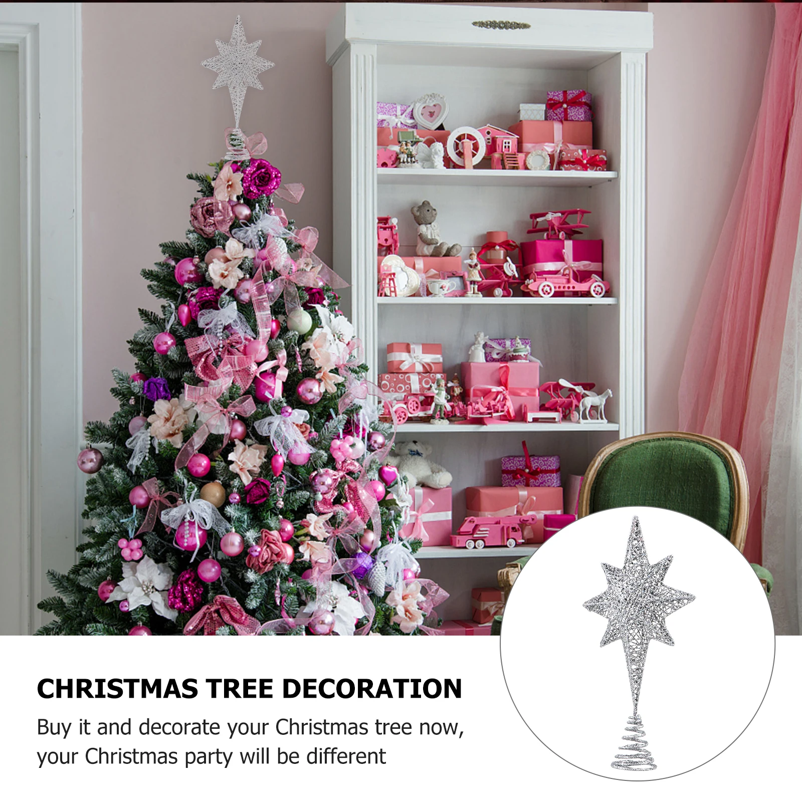 

Water Proof Tree Top Star Home Decor Christmas Ornaments Iron Glitter Topper Xmas