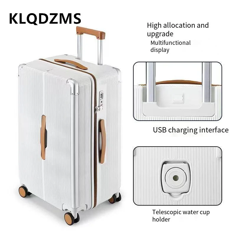 KLQDZMS-Valise de Cabine de 20, 24, 26 et 28 Pouces, Boîtier d'Embarquement PC de Grande Capacité, Cadre en Aluminium, Chariot, Chargement USB, Bagages de Voyage